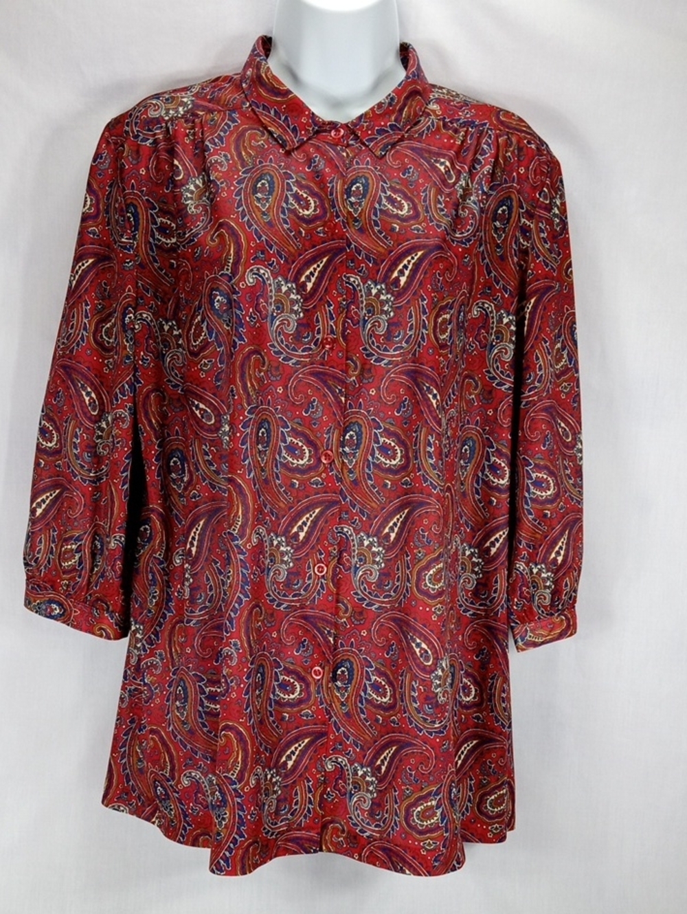 Vintage Brylane Red Paisley Button Front with Collar Size A8 (8) 1980's-90's